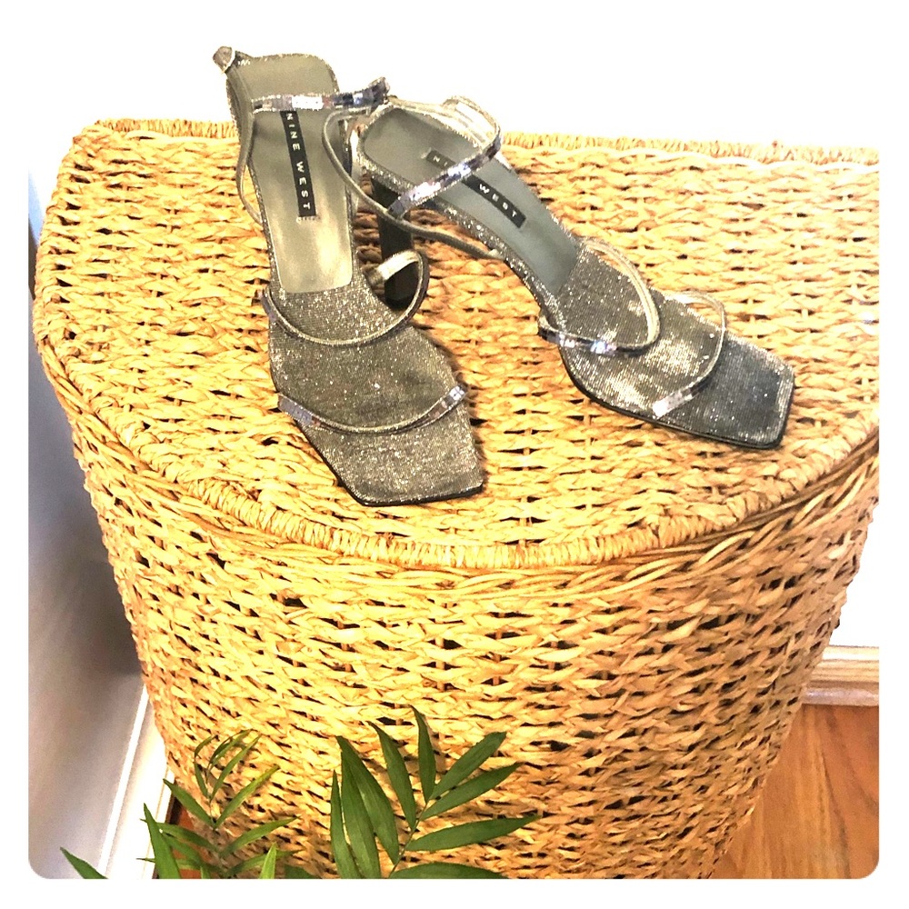 NINE WEST silver heels!!